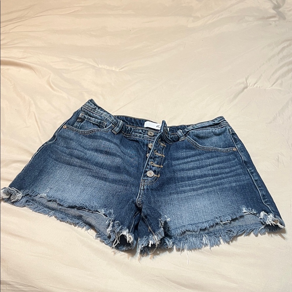KanCan Blue Frayed Jean Shorts
